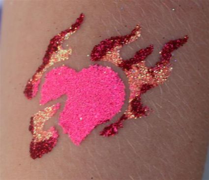 Glitter Flaming Heart Pic Tattoo